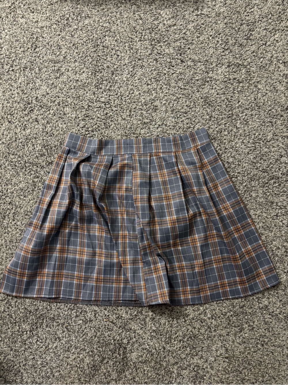 ROMWE Blue and Brown Plaid Pleated Mini Skirt